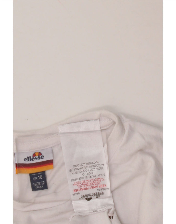 ELLESSE Damen Crop Graphic T-Shirt Top UK 10 Small Weiße Baumwolle