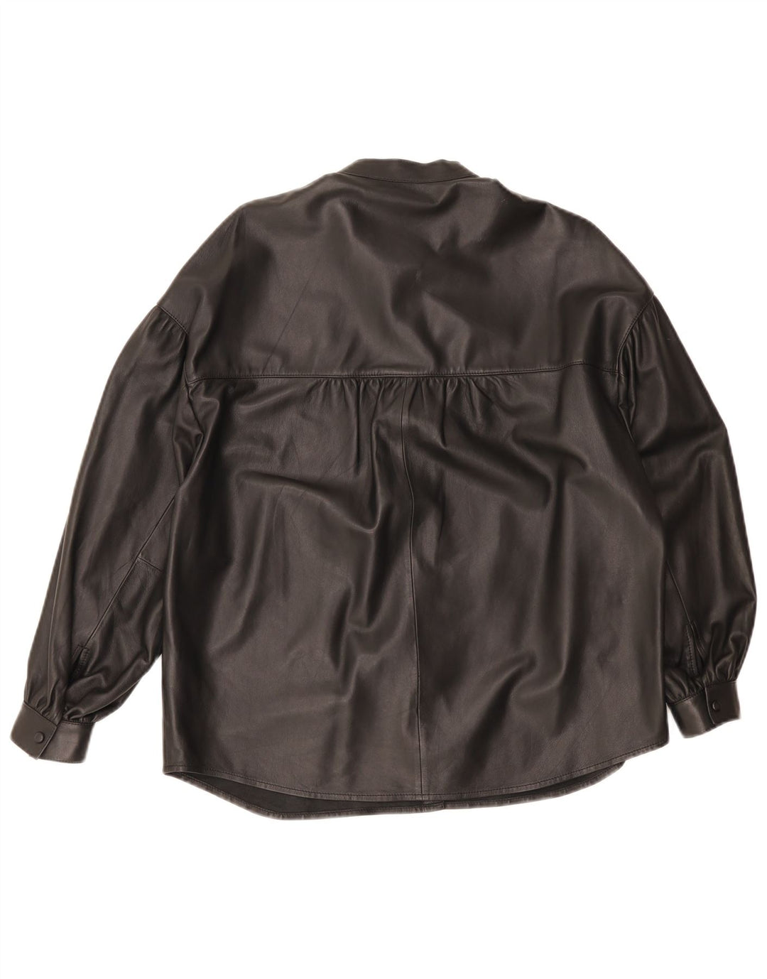 Massimo Dutti Damen Übergroßes Lederhemd UK 6 XS Schwarzes Leder