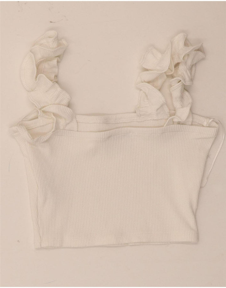 Zara Damen Crop Top UK 12 Mittelweißes Polyester