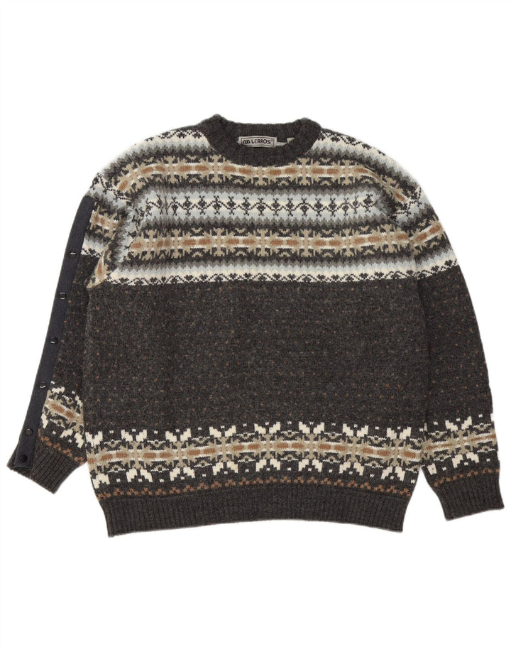 Lerros Herren-Pullover mit Rundhalsausschnitt, Größe L, Grau, Fair Isle