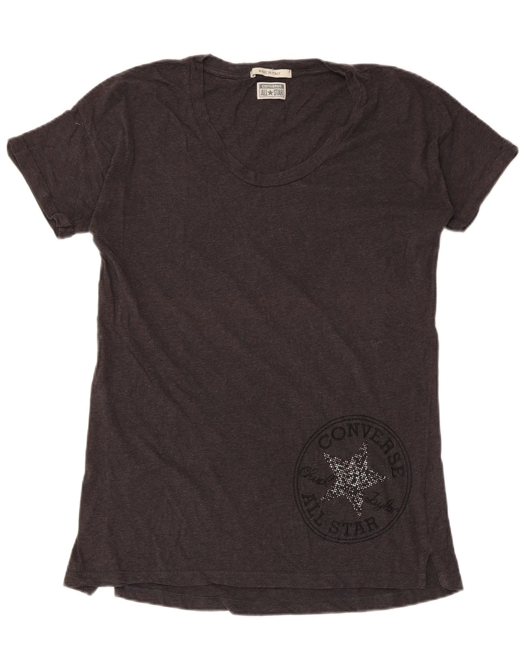 CONVERSE Damen Grafik T-Shirt Top UK 14 Large Grau Baumwolle