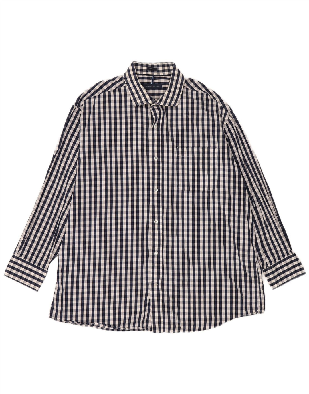 Tommy Hilfiger Herren-Hemd mit normaler Passform, Größe 17 1/2 XL, marineblaues Gingham