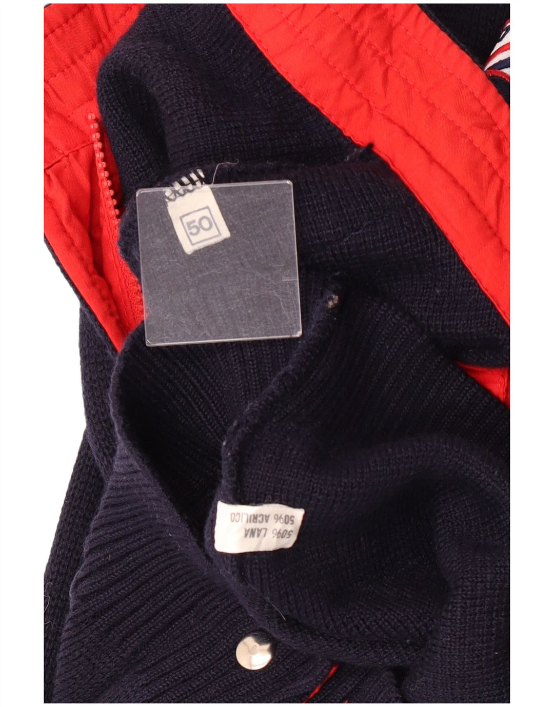 Vintage Herren Cardigan Pullover IT 50 Medium Navy Blue Colourblock Wolle