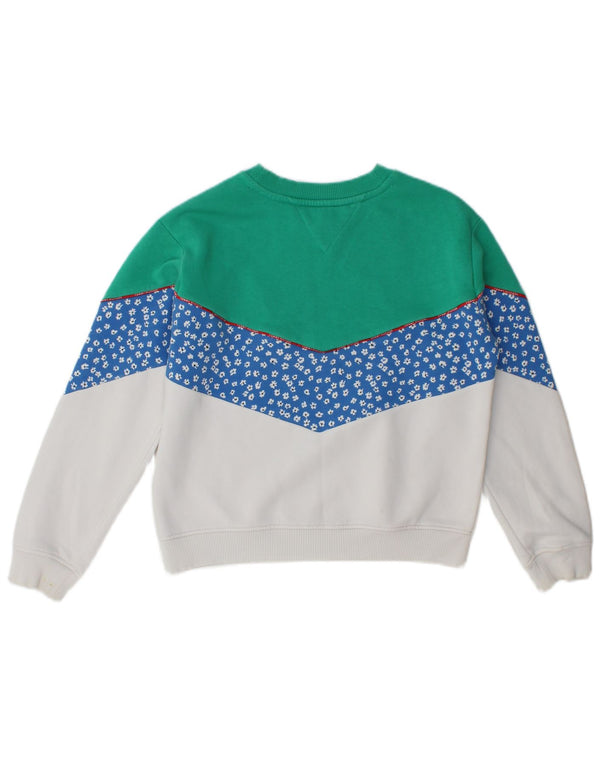 Tommy Hilfiger Mädchen-Sweatshirt-Pullover, 12–13 Jahre, grüne Colourblock-Baumwolle