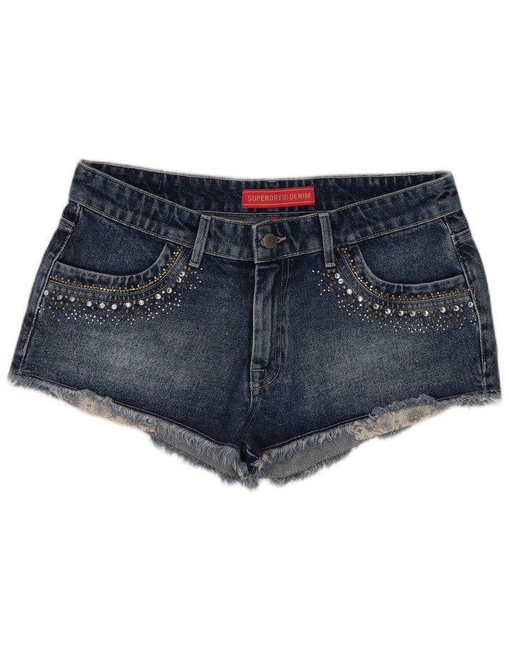 Superdry Damen-Jeansshorts mit niedriger Taille, W30, mittelblaue Baumwolle