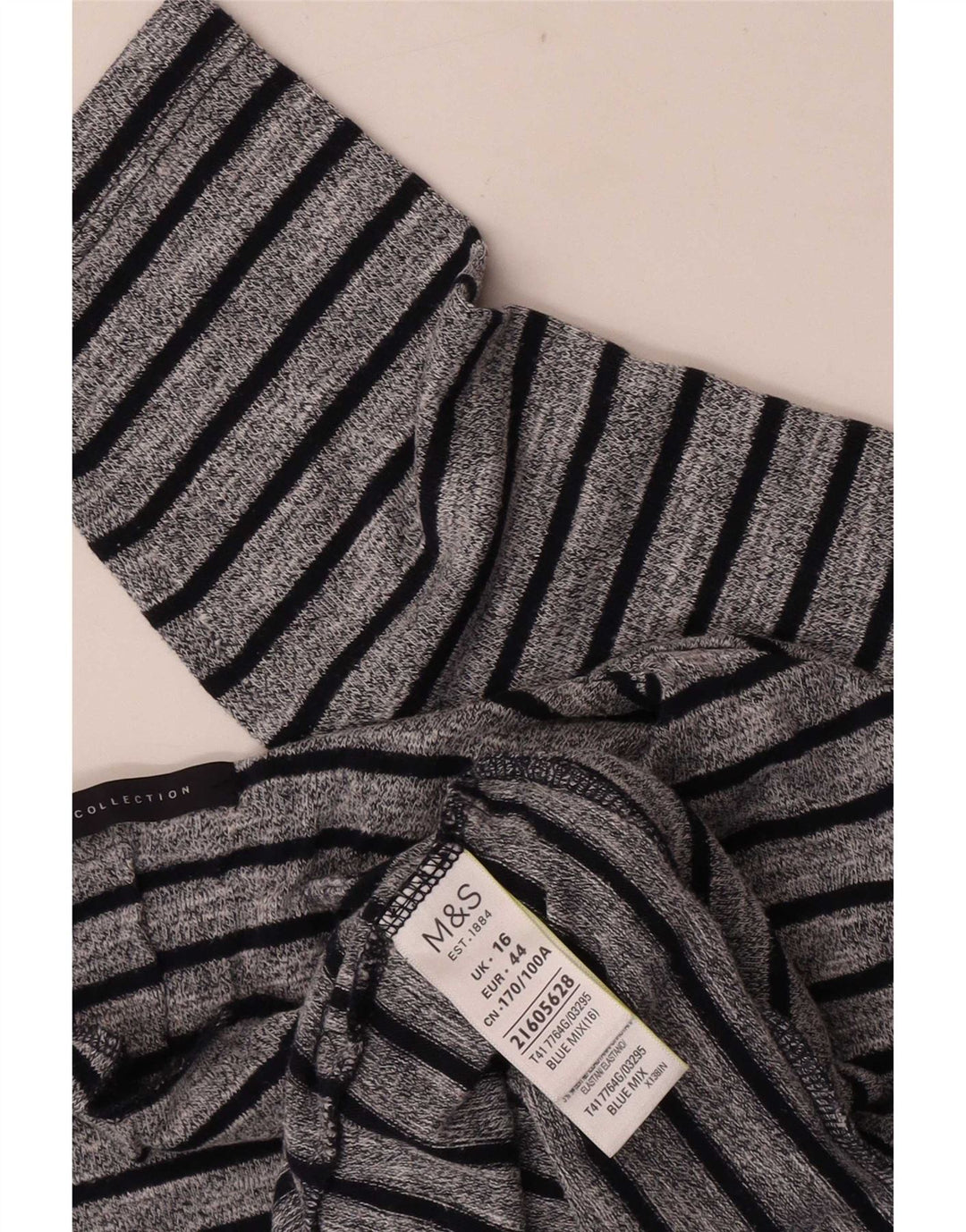 Marks & Spencer Damen Top Langarm UK 16 Large Grau gestreift Polyester