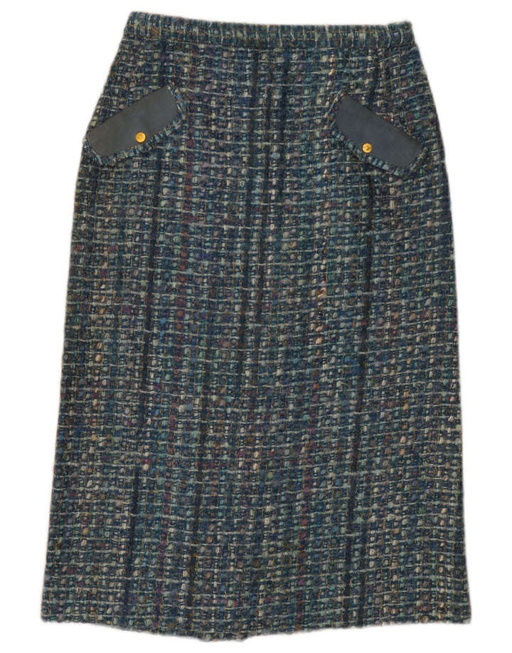 Vintage Damen Gerader Rock W28 Mittelblau kariert