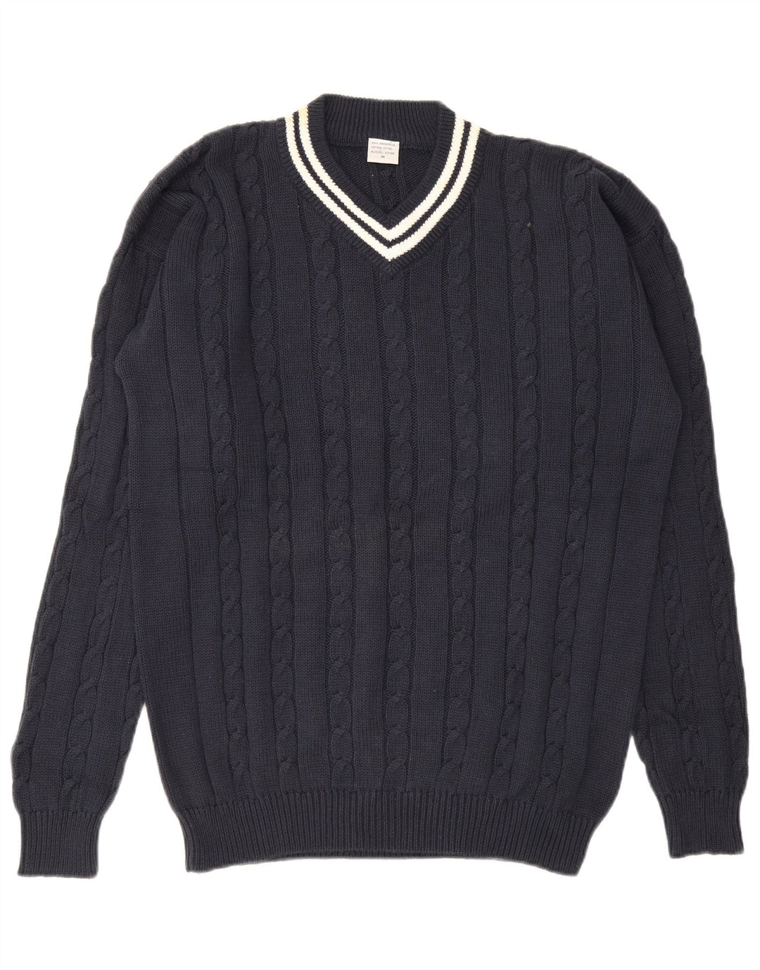 Vintage Herren-Pullover mit V-Ausschnitt, mittlere marineblaue Baumwolle