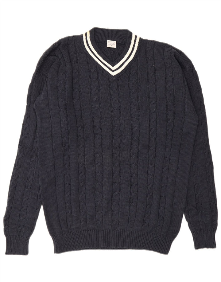 Vintage Herren-Pullover mit V-Ausschnitt, mittlere marineblaue Baumwolle
