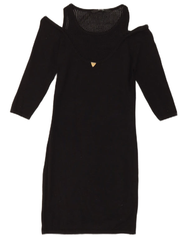 Guess Damen 3/4-Ärmel schulterfreies Kleid UK 4 XS Schwarze Viskose