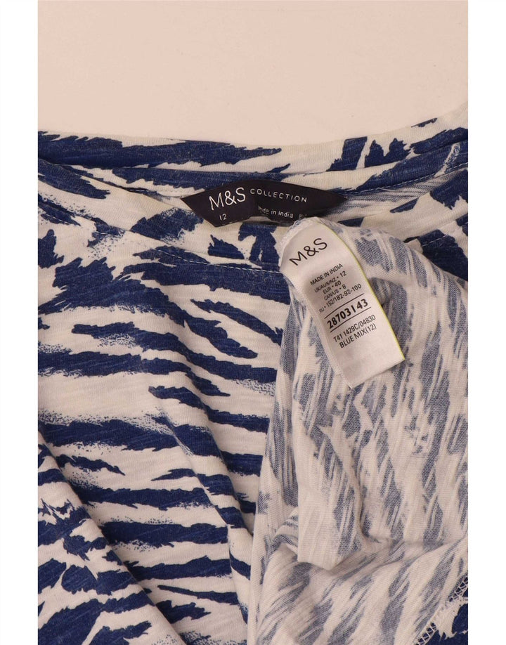Marks & Spencer Damen Top Langarm UK 12 Medium Marineblau Animal Print