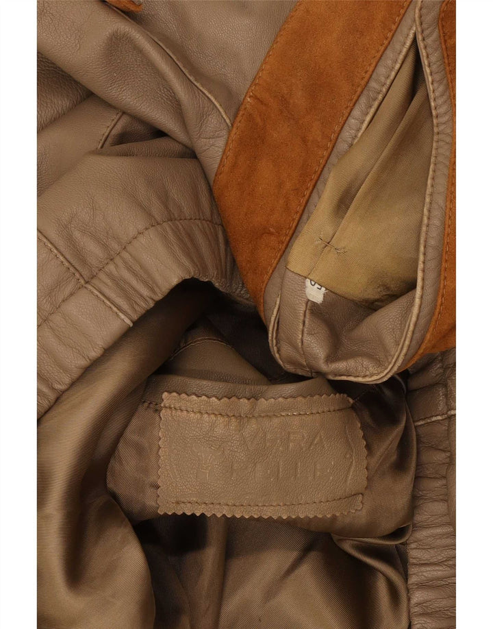 Vintage Damen Militärlederjacke IT 50 XL Beige Leder