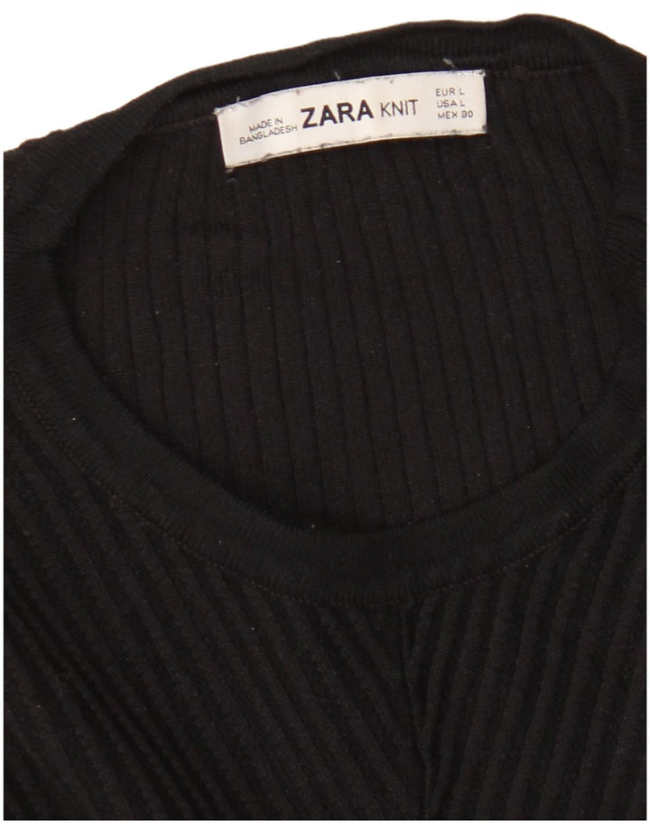 Zara Damen Crop Crew Neck Pullover Pullover UK 16 Large Schwarz