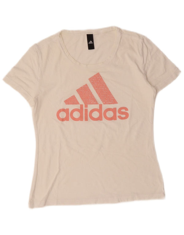 ADIDAS Damen Grafik T-Shirt Top UK 12 Mittelweiße Baumwolle