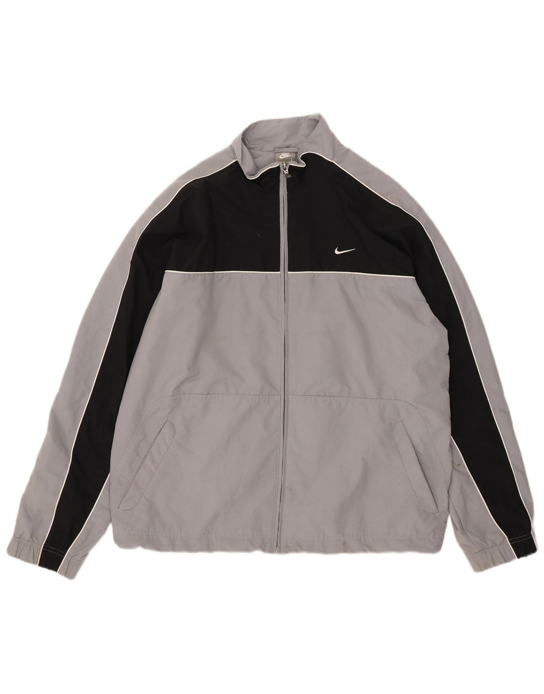 Nike Herren-Trainingsanzugoberteil, UK-Größe 41/43, großes graues Colourblock-Polyester