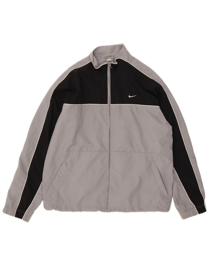 Nike Herren-Trainingsanzugoberteil, UK-Größe 41/43, großes graues Colourblock-Polyester