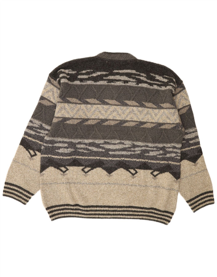 COMPASS CARD Herren-Pullover mit V-Ausschnitt, Größe 52, groß, grau, geometrisch