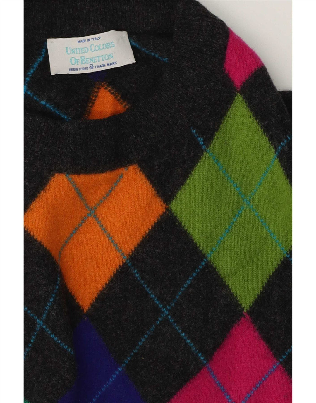 Benetton Herren-Pullover mit Rundhalsausschnitt, IT 50, mittelgrau, Argyle/Diamant