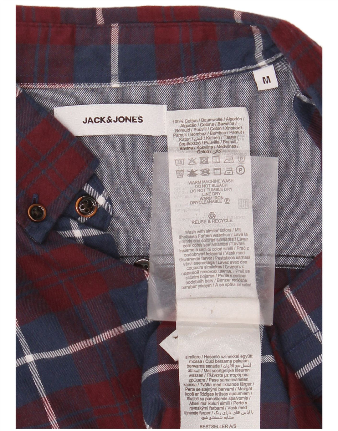 JACK & JONES Herren-Flanellhemd, mittelgroß, Burgunderrot, kariert, Baumwolle