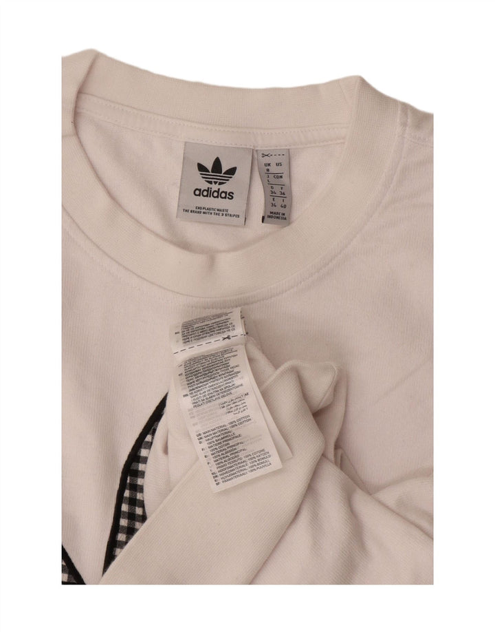 ADIDAS Damen Oversize Crop Graphic Sweatshirt Pullover UK 8 Small Weiß
