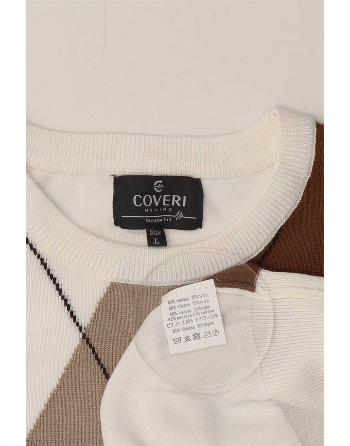 Coveri Damen-Pullover mit Rundhalsausschnitt, groß, weiß, Argyle/Diamant