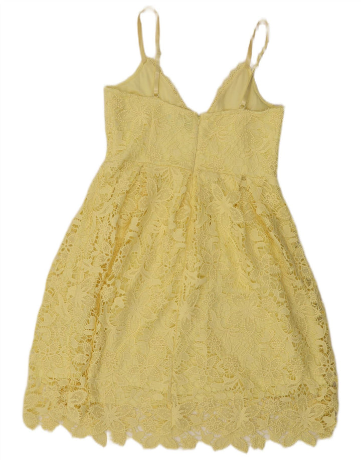 Lipsy Damen-Sommerkleid aus Spitze, UK-Größe 44, mittelgelbes, geblümtes Polyester