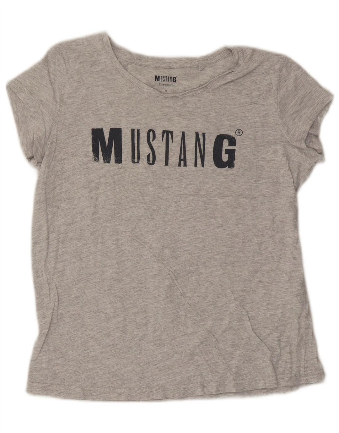 MUSTANG Damen Grafik-T-Shirt-Oberteil UK 14 Mittelgrau gefleckte Baumwolle