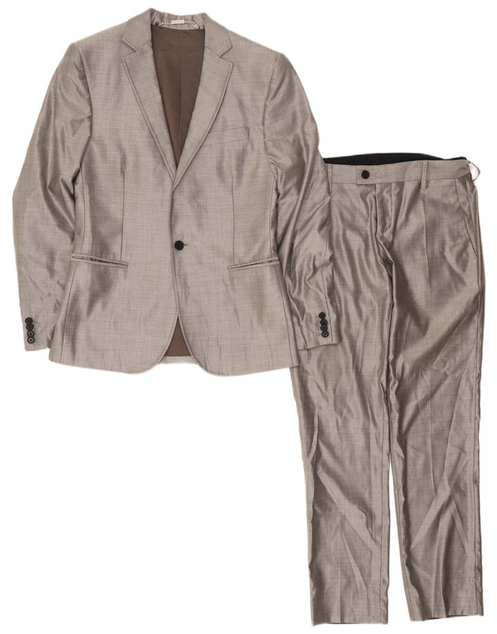 Bikkembergs Herren-Anzug mit 1 Knopf, 2-teilig, Größe 46, Größe S, W34, L36, graue Wolle