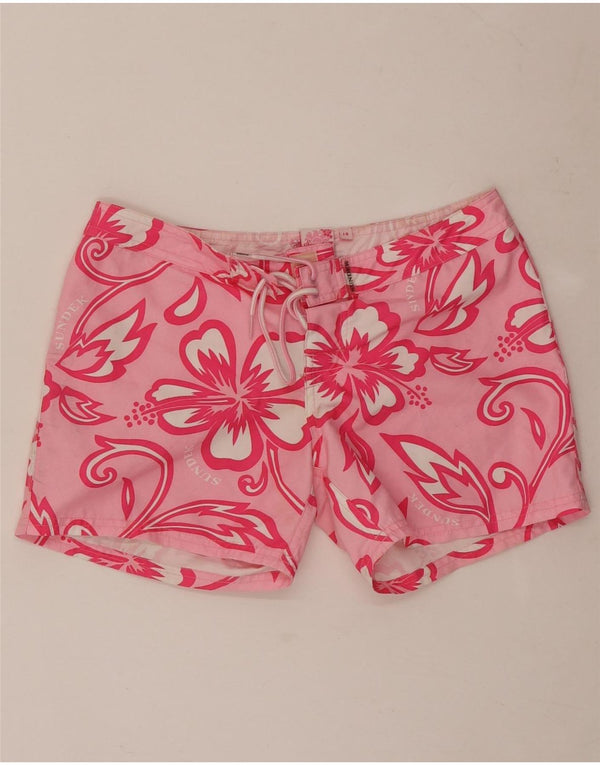 Sundek Mädchen-Badeshorts, 13–14 Jahre, W29, rosa Blumenmuster, Polyester