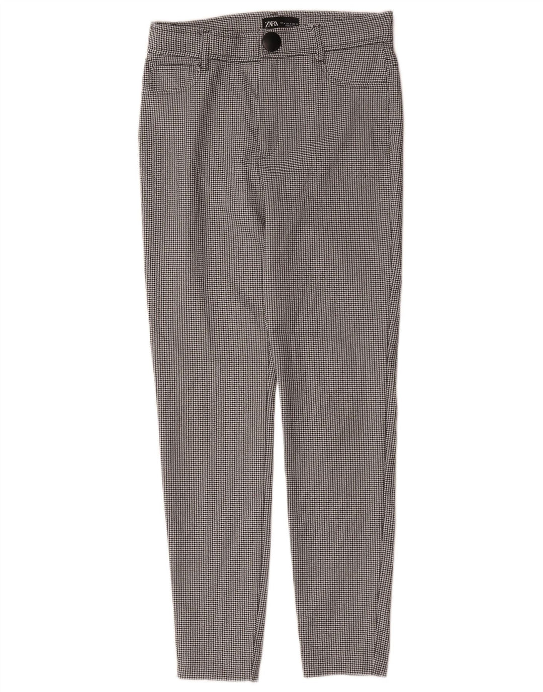 Schmale Freizeithose für Damen von Zara, Größe M, W28, L27, Schwarz mit Hahnentrittmuster
