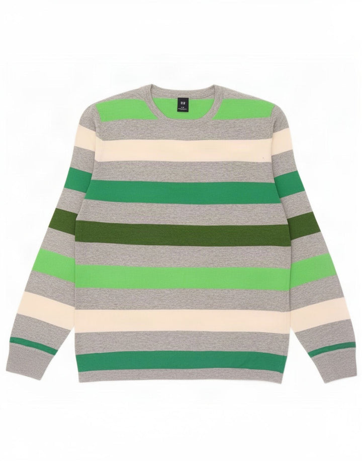 Gap Herren-Pullover mit Rundhalsausschnitt, groß, mehrfarbig, gestreift, Baumwolle
