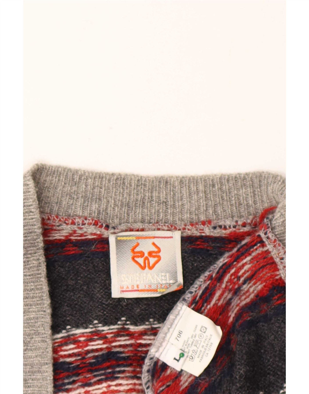 Stefanel Herren-Strickjacke, groß, graue Fair-Isle-Wolle