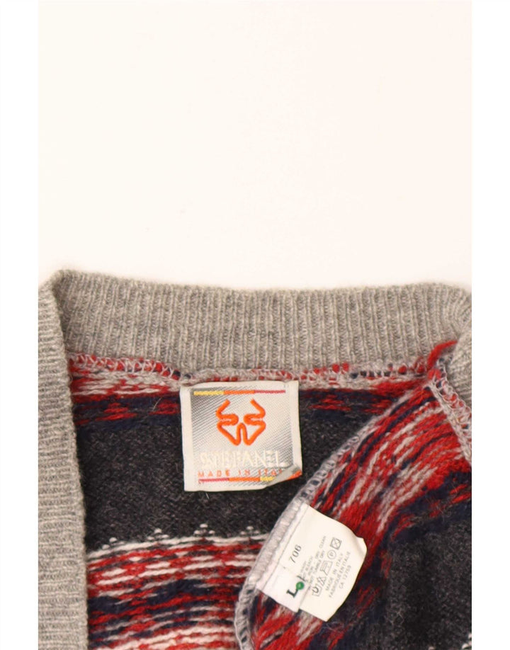 Stefanel Herren-Strickjacke, groß, graue Fair-Isle-Wolle