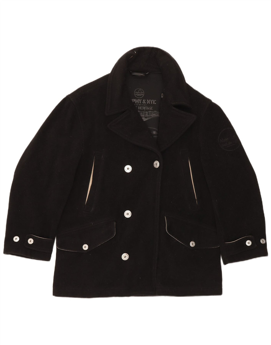 Murphy & Nye Damen Übergroßer Pea Coat UK 14 Mittelschwarze Wolle