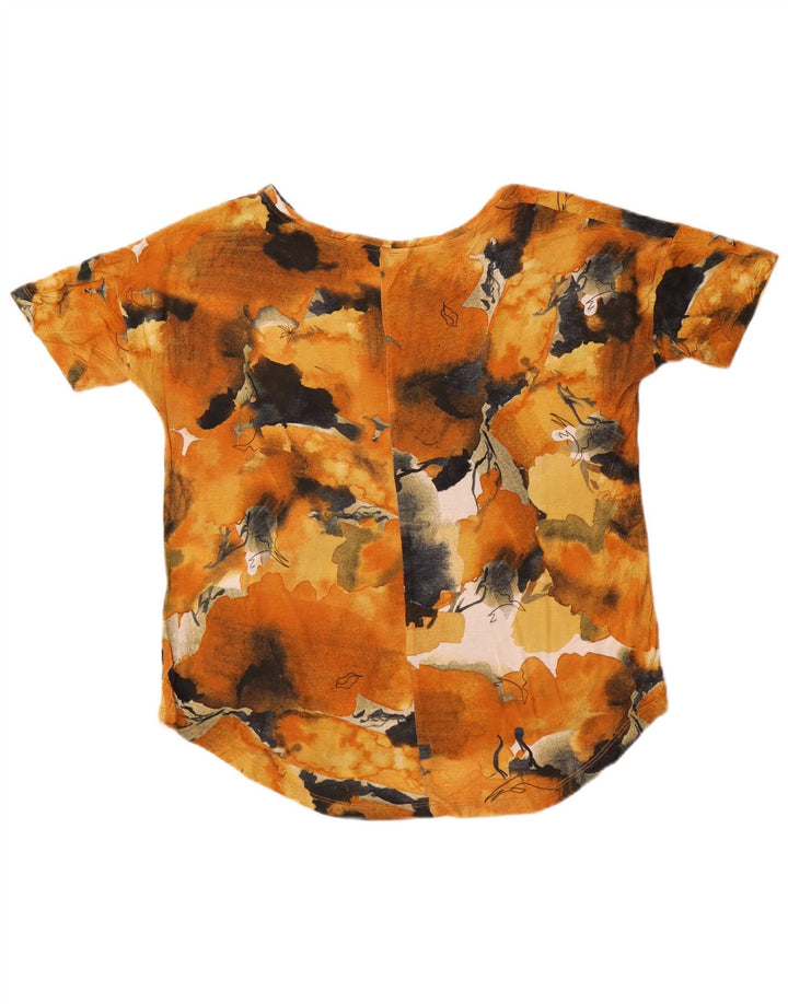 Zara Damen-T-Shirt mit abstraktem Muster, UK-Gr. 14, mittlere orangefarbene Viskose mit Blumenmuster