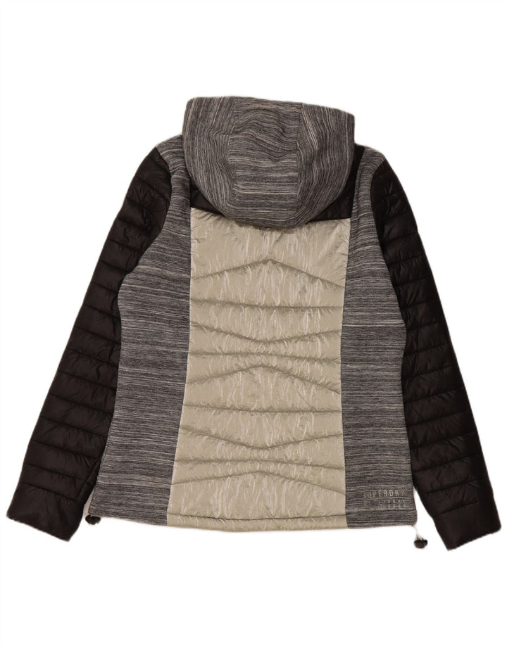 SUPERDRY Wattierte Damenjacke mit Kapuze, UK 12, Mittelgrau, Farbblock
