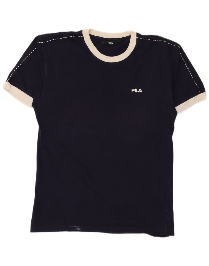 FILA Herren-Grafik-T-Shirt-Oberteil aus mittelblauer Baumwolle in Marineblau