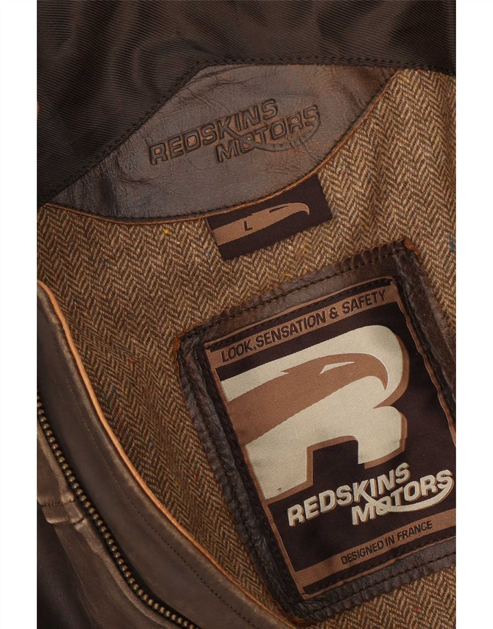 Redskins Herren Motorstyle Leder Bikerjacke UK 40 Large Braun Colourblock