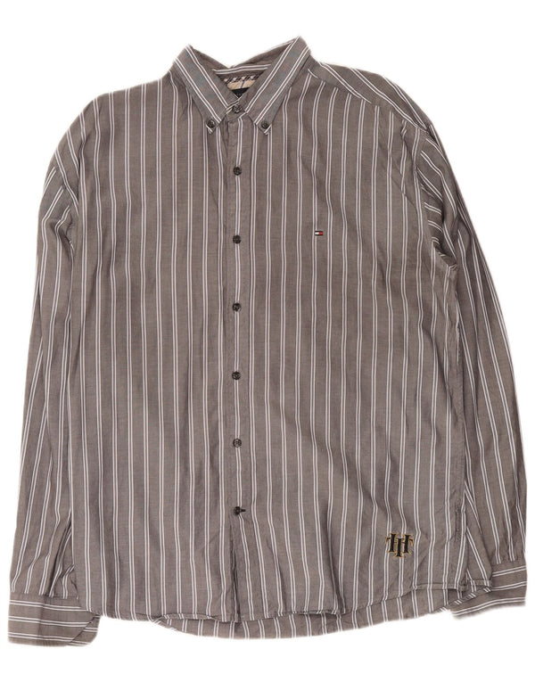 Tommy Hilfiger Herrenhemd XL, graue Nadelstreifen-Baumwolle