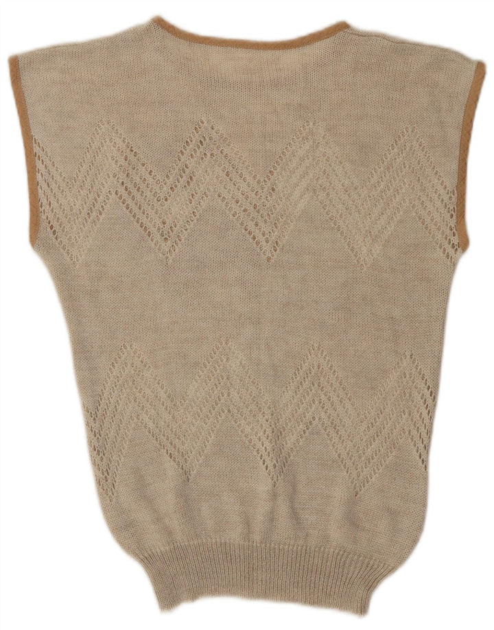 Vintage Damen Weste Tank Top UK 12 Medium Beige Floral Acryl