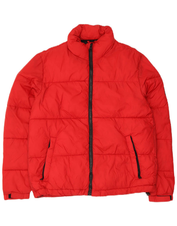 Zara Damen Wattierte Jacke UK 16 Large Rot Polyamid