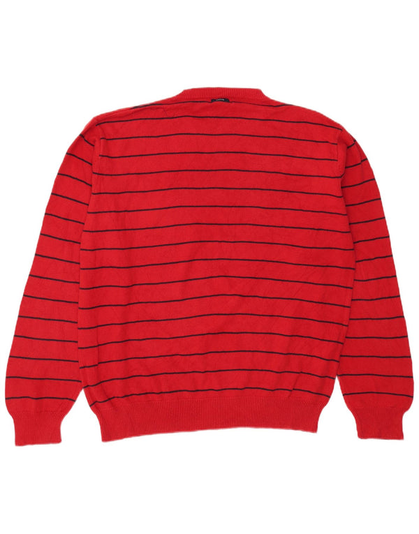 Nautica Herren-Pullover mit Rundhalsausschnitt, XL, rot gestreift, Baumwolle
