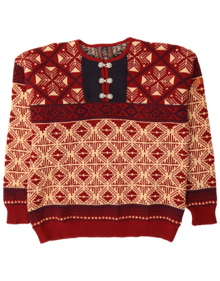 Sondre Herren-Pullover mit Rundhalsausschnitt, groß, rote Fair-Isle-Wolle