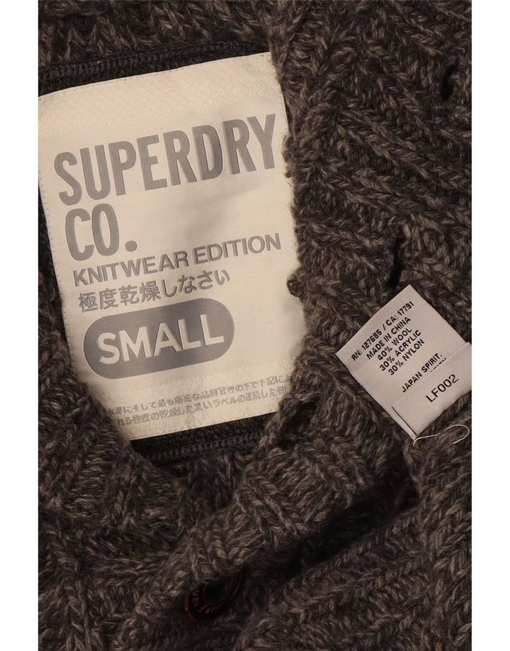 Superdry Herren-Pullover mit Knopfkragen, Größe S, graue Wolle