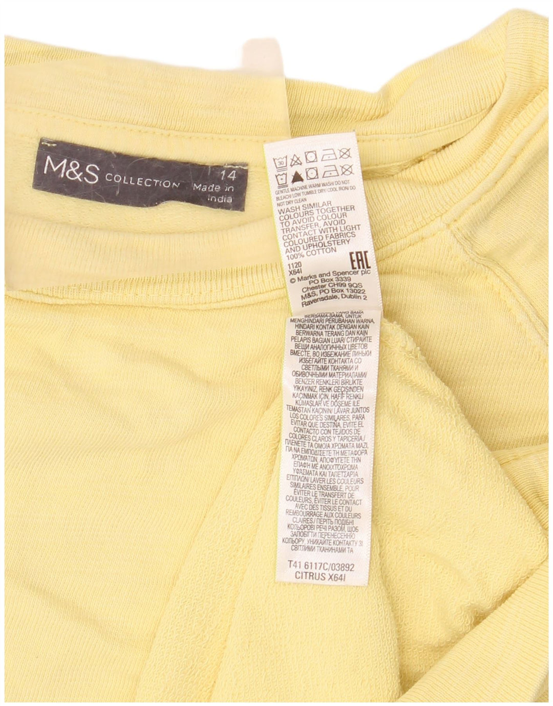Marks & Spencer Damen-Sweatshirt-Pullover, UK 14, Größe L, Gelb, Baumwolle