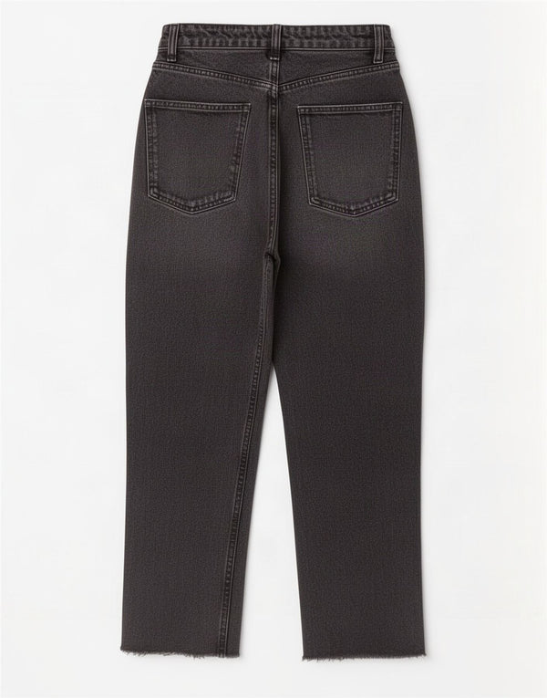 Zara Damen Crop High Waist Tapered Jeans EU 36 XS W26 L24 Schwarz
