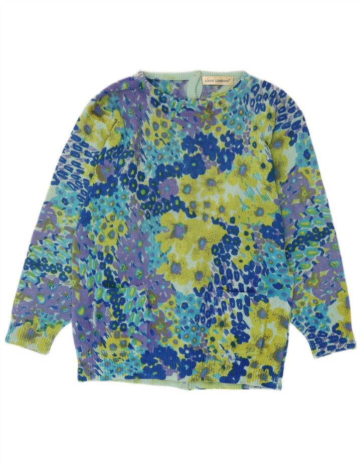 LOUIS LONDON Damen-Cardigan-Pullover EU 38 Mittelblauer Tierdruck