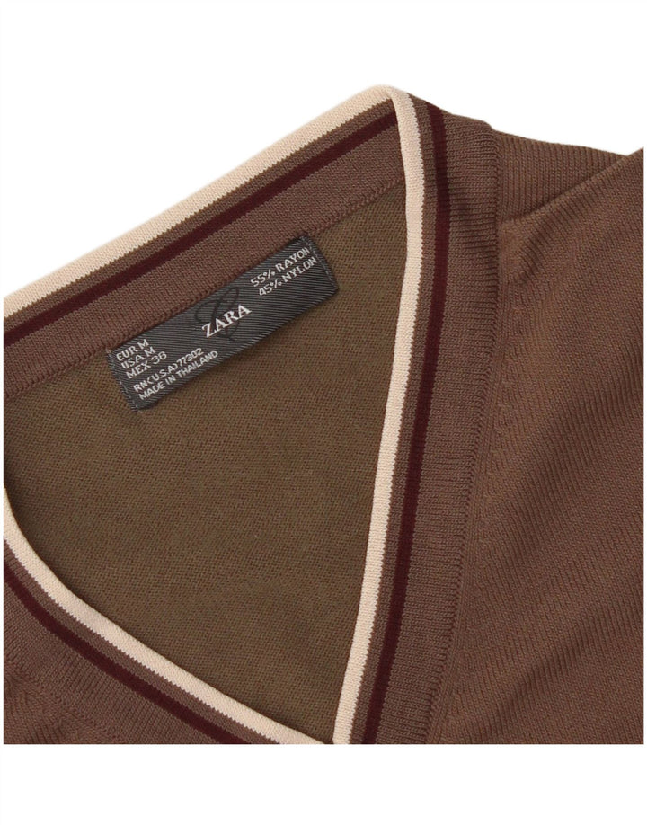 Zara Herren-Pullover mit V-Ausschnitt, Mittelbraun, Viskose