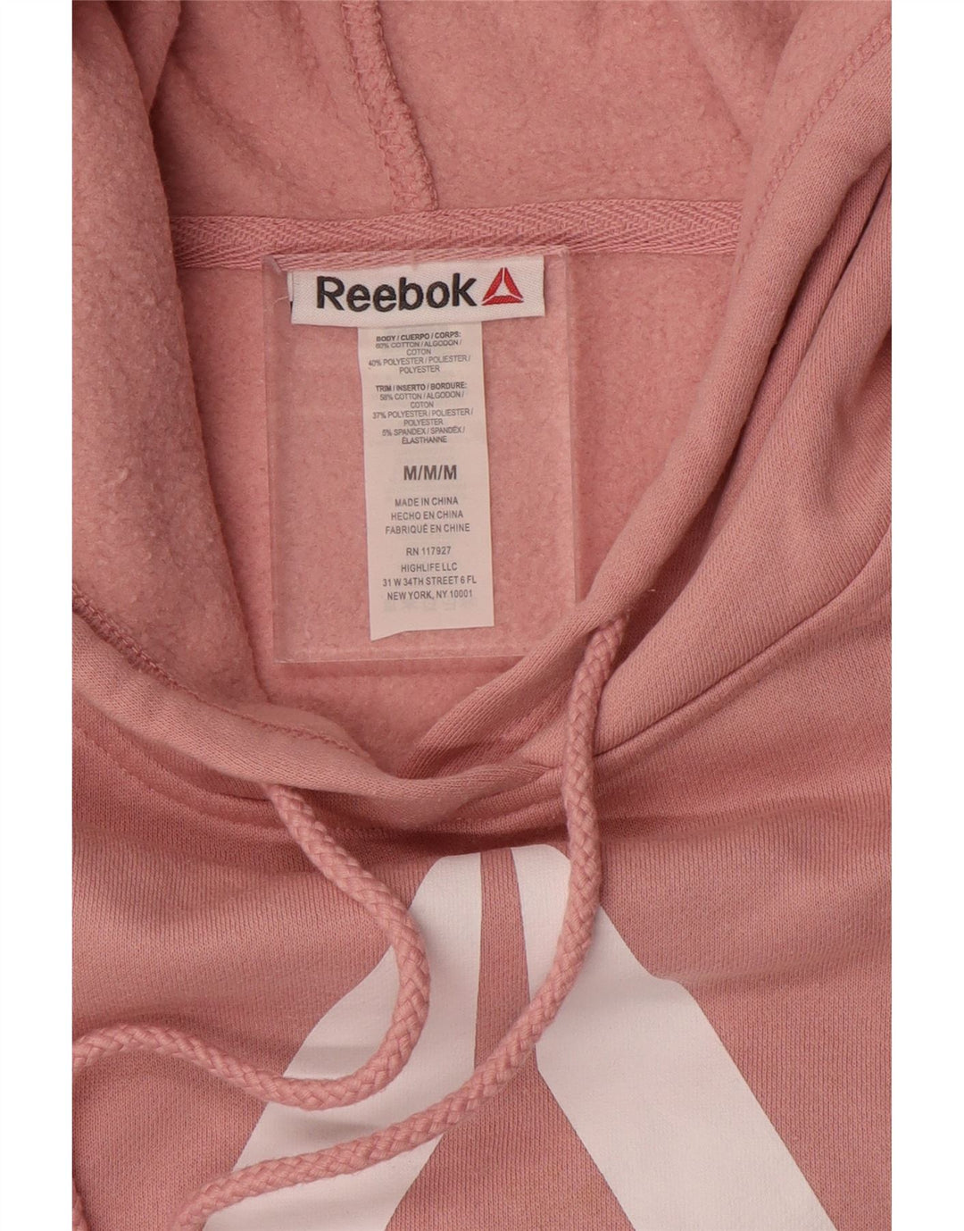 REEBOK Womens Graphic Hoodie Pullover UK 14 Mittelrosa Baumwolle