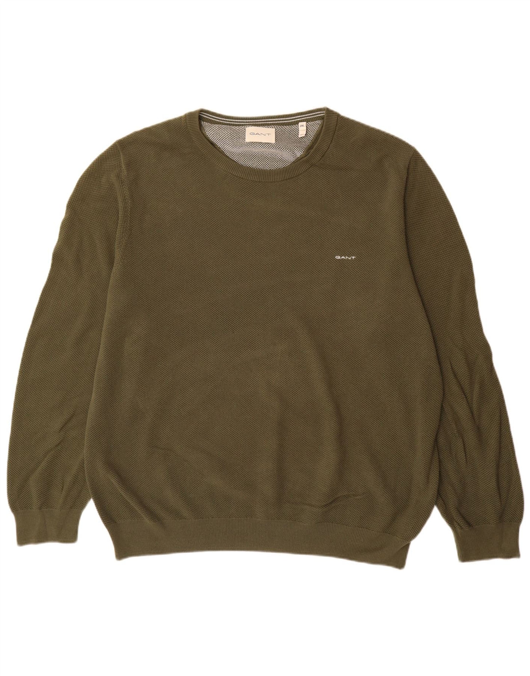 Gant Herren-Pullover mit Rundhalsausschnitt, 2XL, Khaki, Baumwolle